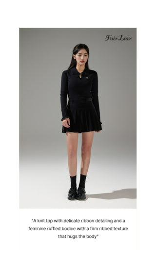 Flat Collar Open Pointed Knit (Black)