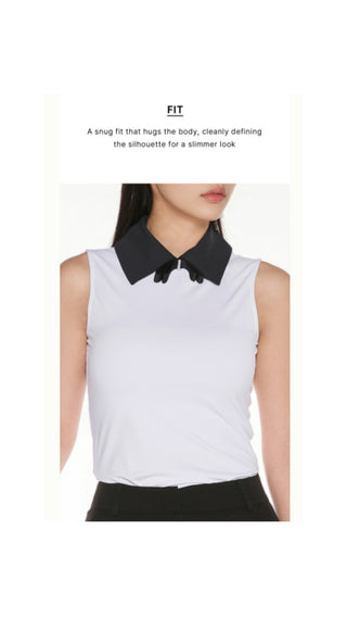 Big Collar Ribbon Sleeveless T Shirt (White)