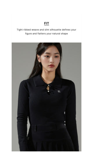Flat Collar Open Pointed Knit (Black)