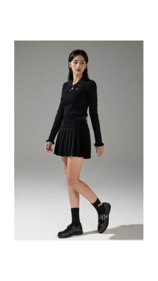 Flat Collar Open Pointed Knit (Black)