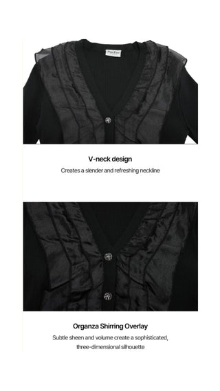 Organza V-neck cardigan (Black)