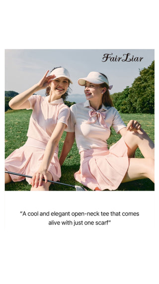 Scarf Set Open-neck T-Shirt (Black)