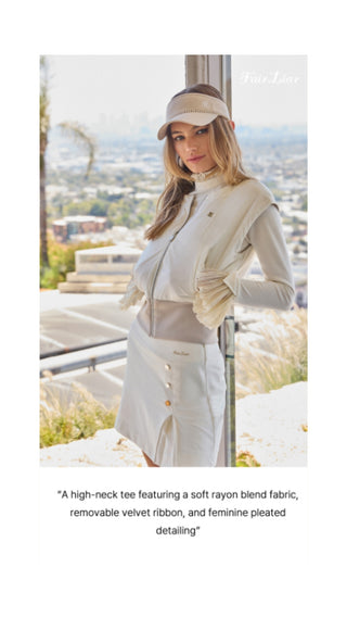 Velvet Detachable Ribbon Tshrit (Ivory)