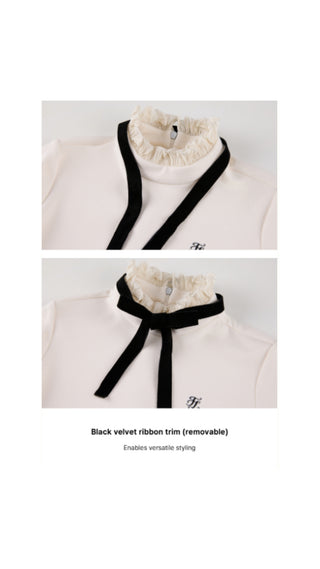 Velvet Detachable Ribbon Tshrit (Ivory)