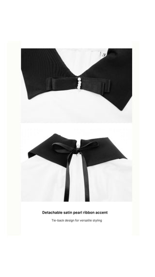 Big Collar Ribbon Sleeveless T Shirt (White)