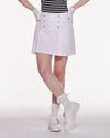 High waist button decorated pleated skirt - White