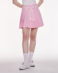 High waist ribbon set pleated skirt - Pink