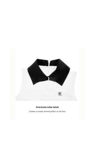 Big Collar Ribbon Sleeveless T Shirt (White)