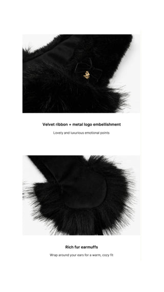 Velvet Ribbon Fur Earmuff (Black)