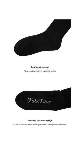 Leather Ribbon Knee-socks (Black)