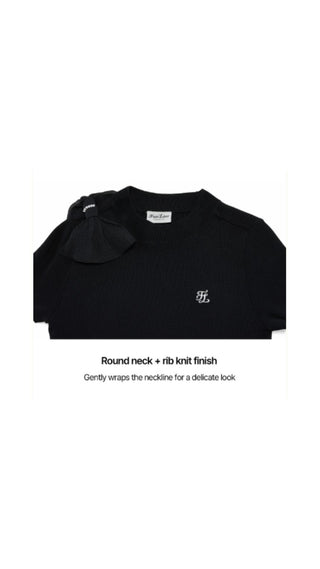 Chiffon Ribbon Cap Sleeve knit (Black)