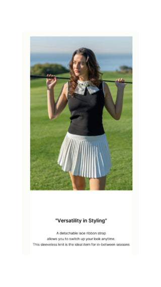 Detachable Lace Ribbon Sleeveless Knit (Black)