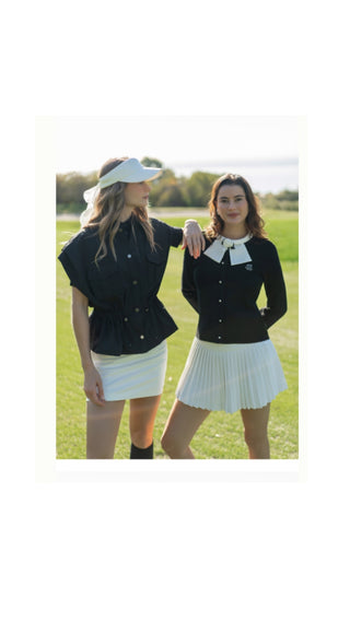 Detachable Lace Ribbon Sleeveless Knit (Black)