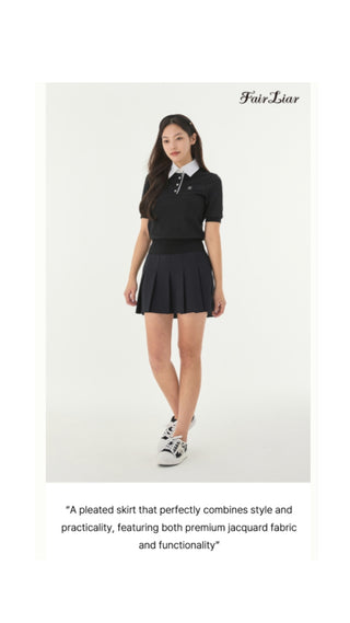 Lettering Jacquard Pleated Skirt (Cream)