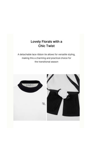 Detachable Lace Ribbon Sleeveless Knit (Black)