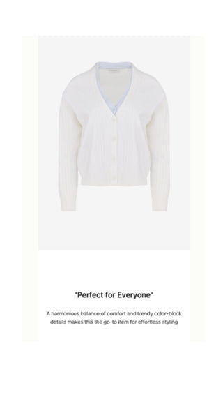 Double Color V Neck Cardigan (White)