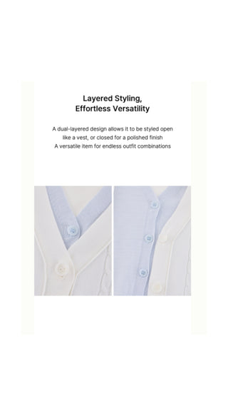 Double Color V Neck Cardigan (White)