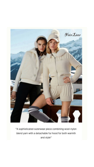 Fur Hooded Zipup Windproof Cardigan (Ivory)