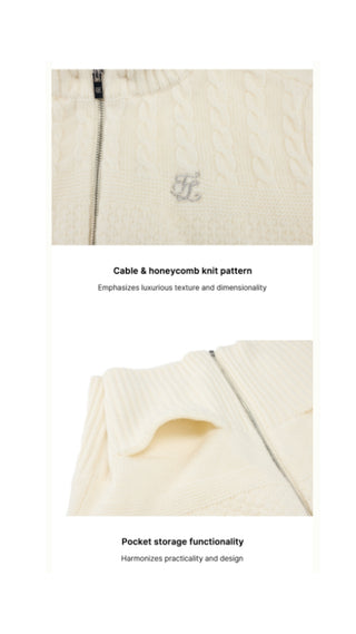 Fur Hooded Zipup Windproof Cardigan (Ivory)