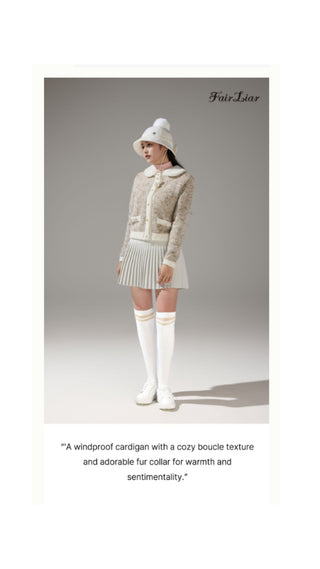 Fur Collar Windproof Cardigan (Beige)