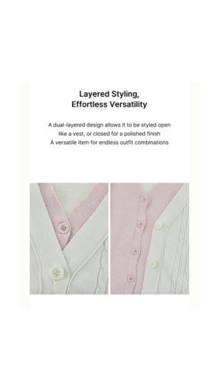 Double Color V Neck Cardigan (Green)