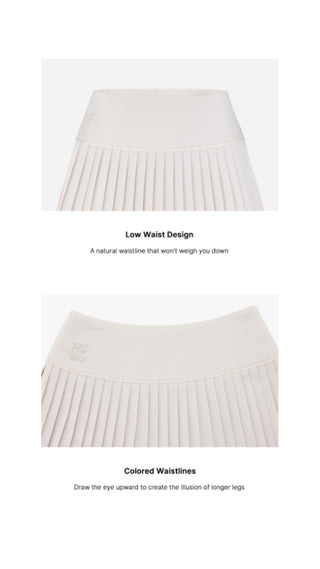 Pearl Logo Flared Pleats Skirt (Beige)