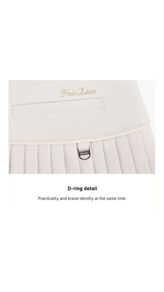Pearl Logo Flared Pleats Skirt (Beige)