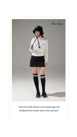 Fluffy Pearl Logo Windproof Knit (Black)