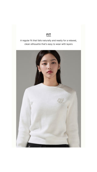 Fluffy Pearl Logo Windproof Knit (Ivory)