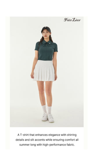 Front shirring short sleeve T Shirt (Green)