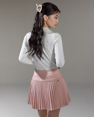 [FL Signature] Pearl & Bead Flare Pleated Skirt - Pink