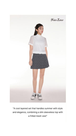 Mesh Crop Short Sleeve and Sleeveless Set (White)