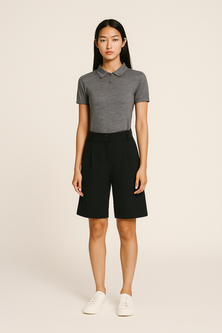 Pin Tuck Bermuda Pants - Black