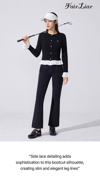 Lace Slit Bootscut Pants (Black)