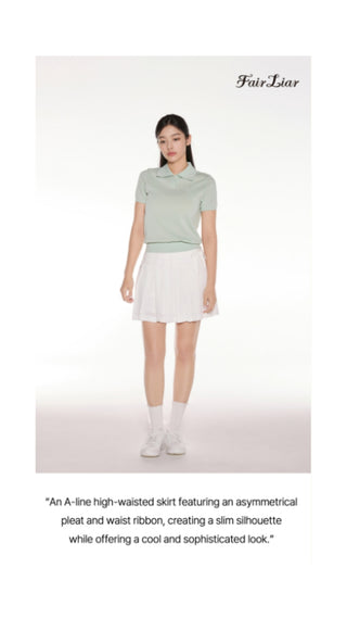 Asymmetrical Ribbon Pleated Skirt (Black)