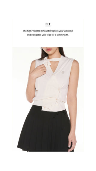 Asymmetrical Ribbon Pleated Skirt (Black)