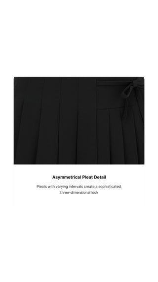 Asymmetrical Ribbon Pleated Skirt (Black)