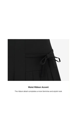 Asymmetrical Ribbon Pleated Skirt (Black)