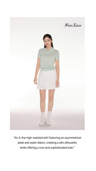 Asymmetrical Ribbon Pleated Skirt (White)