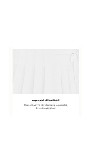 Asymmetrical Ribbon Pleated Skirt (White)