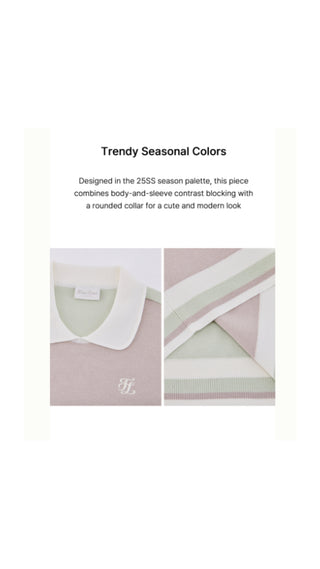 Color Combination Crop Knit (Green)