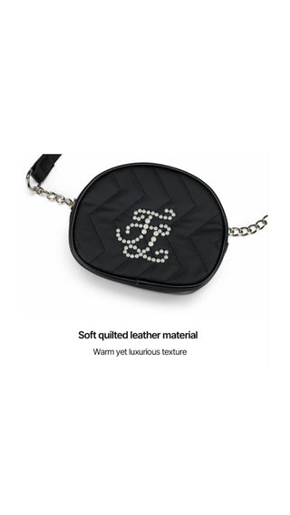 Pearl Chain Quilted Hip Bag (Black)