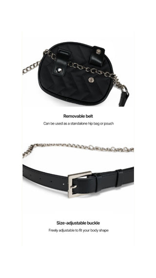 Pearl Chain Quilted Hip Bag (Black)