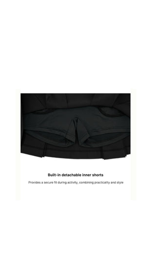Front Ribbon Belt Wide Pleated Skirt (Black)