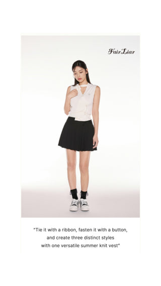 2 way Tie Knit Vest (Ivory)