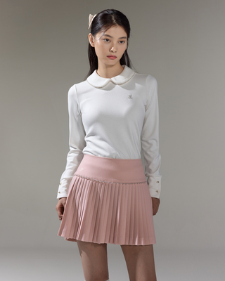 [FL Signature] Pearl & Bead Flare Pleated Skirt - Pink