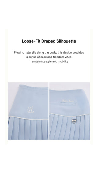 [FL Signature] Fair Liar Silk Twisted Flare Pleated Skirt (Blue)