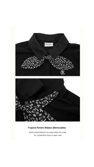 Patterned Ribbon Detachable T Shirt (Black)