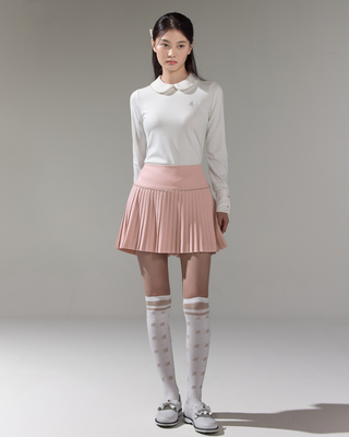 [FL Signature] Pearl & Bead Flare Pleated Skirt - Pink