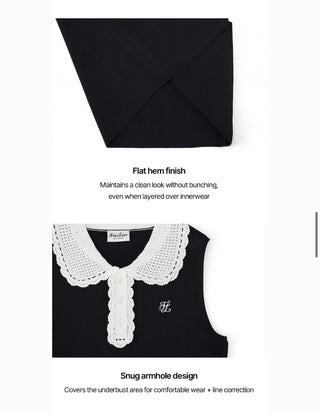 Crochet Collar Sleeveless Knit (Black)